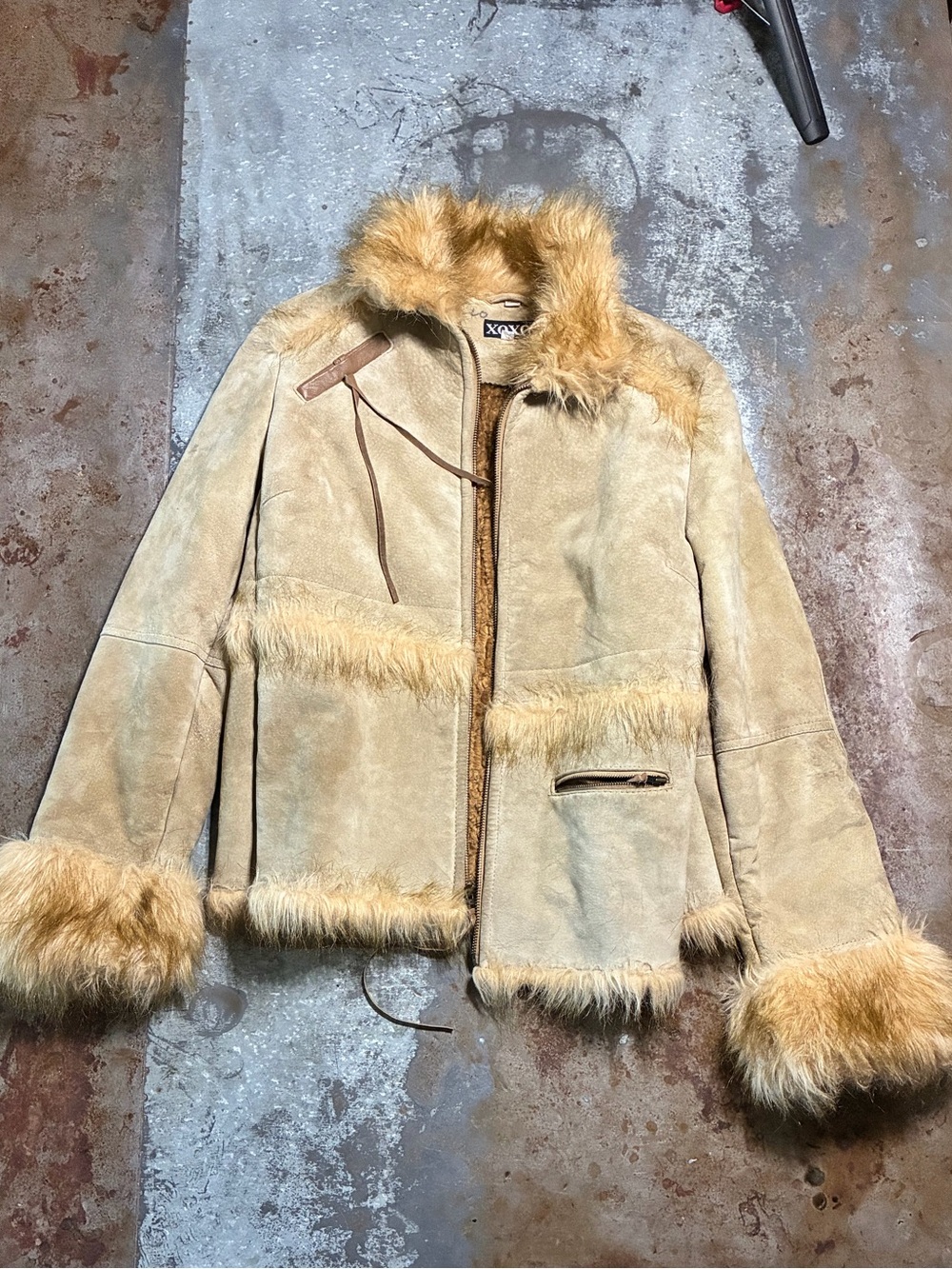 Vintage Y2K XOXO Genuine Suede Faux Fur Trim Jacket Coat Women’s Large - Picture 1 of 4
